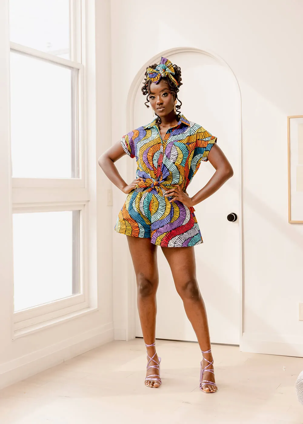 Nafasi Women's African Print Wide Leg Shorts (Abstract Lines) - Clearance