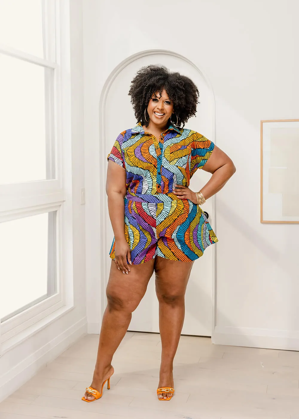 Nafasi Women's African Print Wide Leg Shorts (Abstract Lines) - Clearance