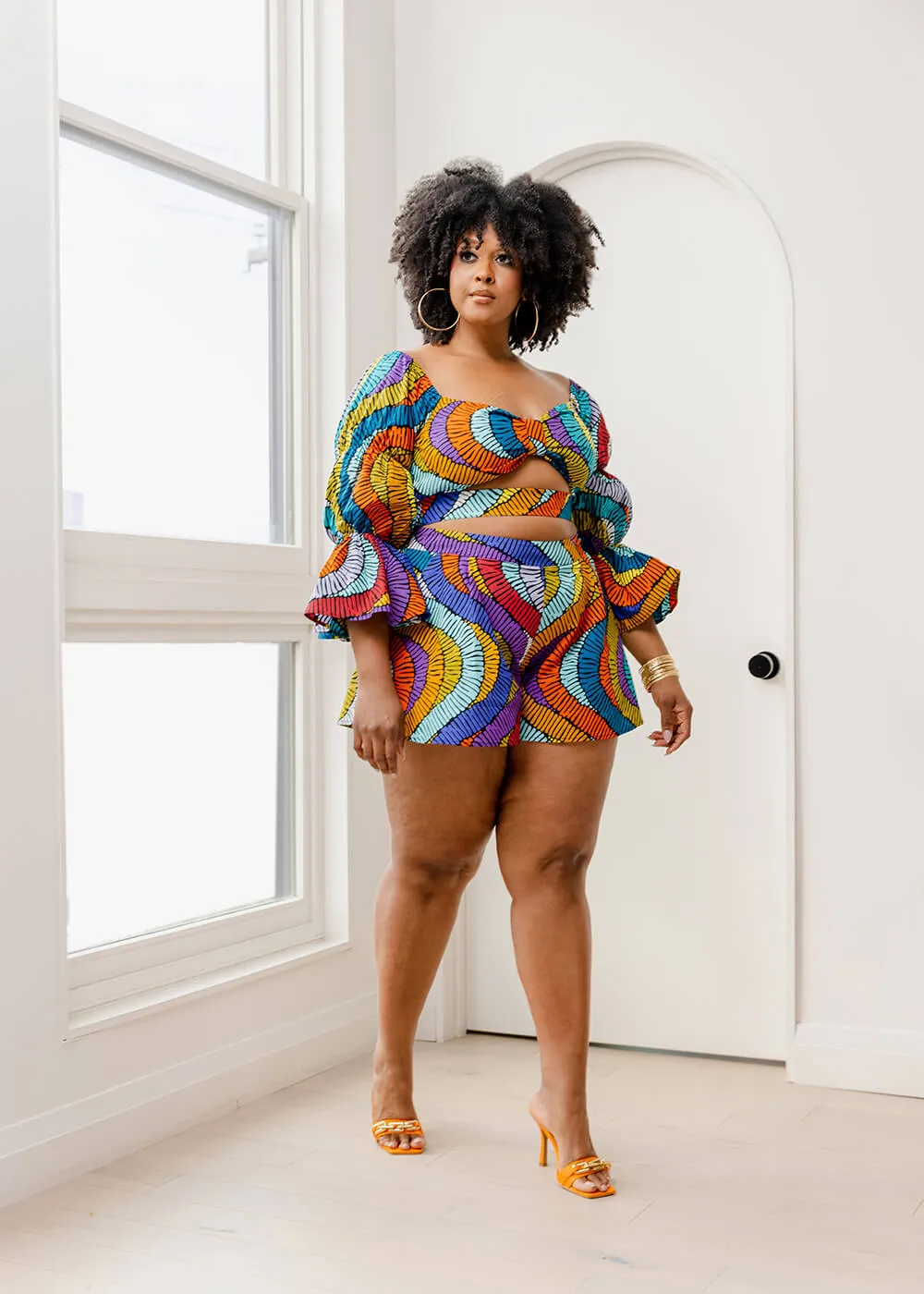 Nafasi Women's African Print Wide Leg Shorts (Abstract Lines) - Clearance