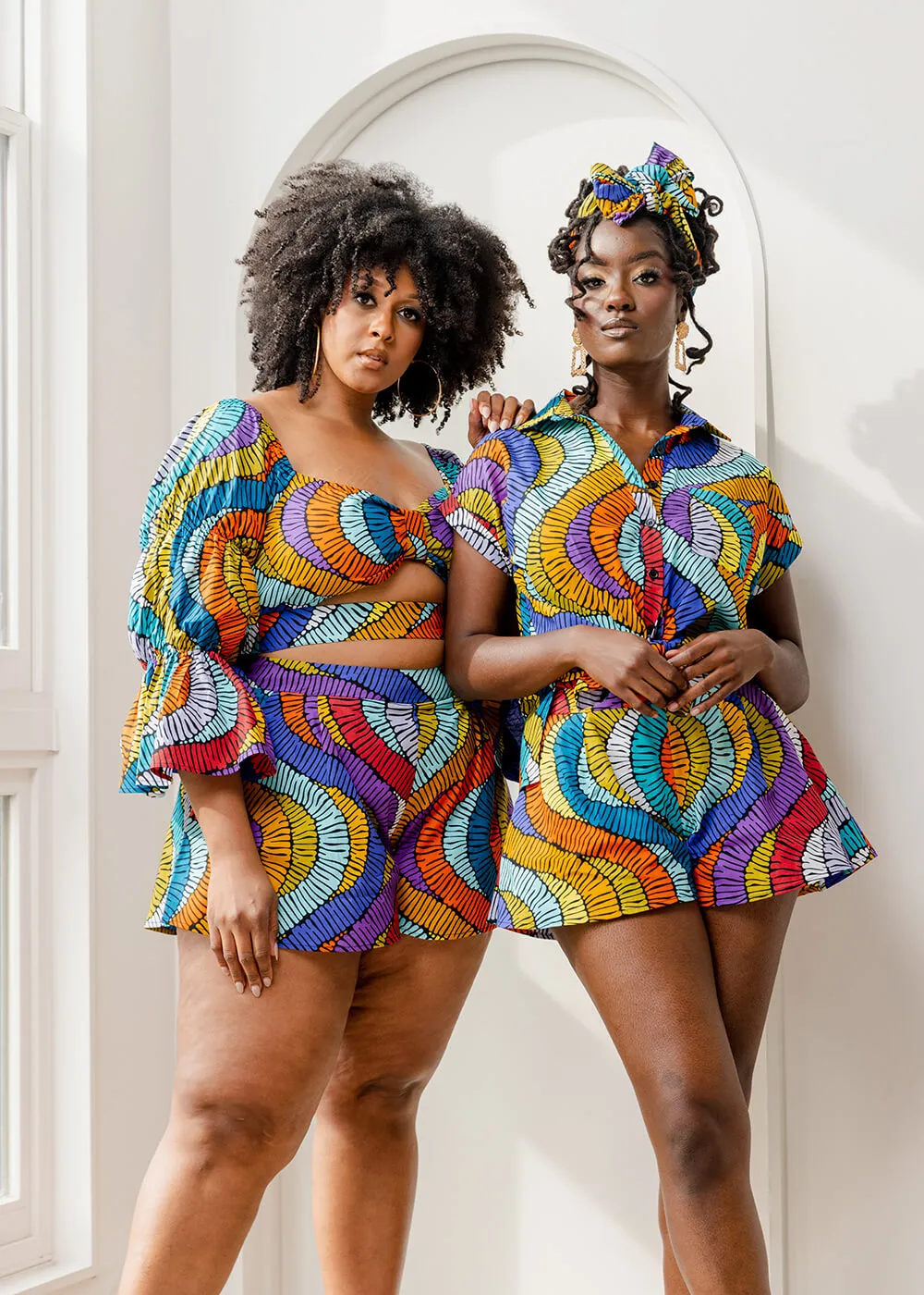 Nafasi Women's African Print Wide Leg Shorts (Abstract Lines) - Clearance