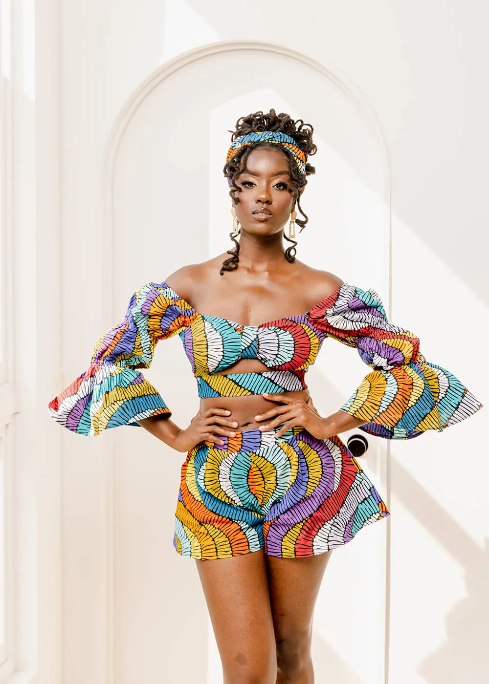 Nafasi Women's African Print Wide Leg Shorts (Abstract Lines) - Clearance