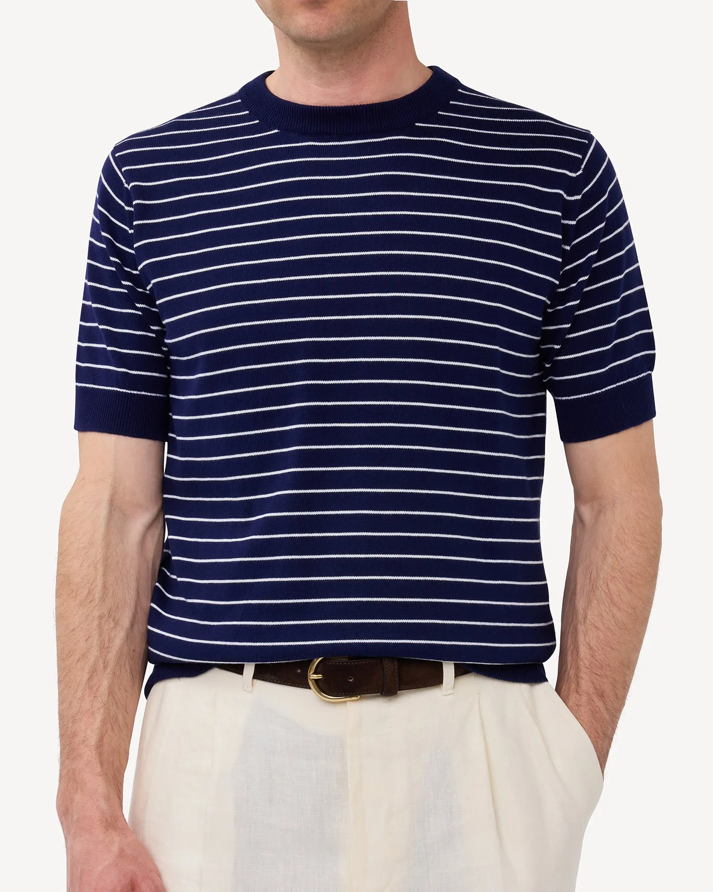 Navy White Breton Stripe Knitted T-Shirt