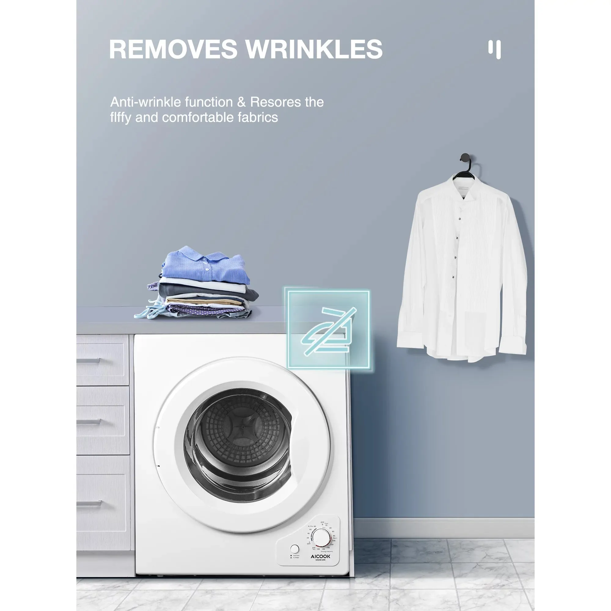 NEW IN BOX! AICOOK Compact Laundry Dryer, 1400W Electric Portable Clothes Dryer with Stainless Steel Tub, Control Panel Downside Easy Control for 4 Automatic Drying Mode, White! RETAILS $740 