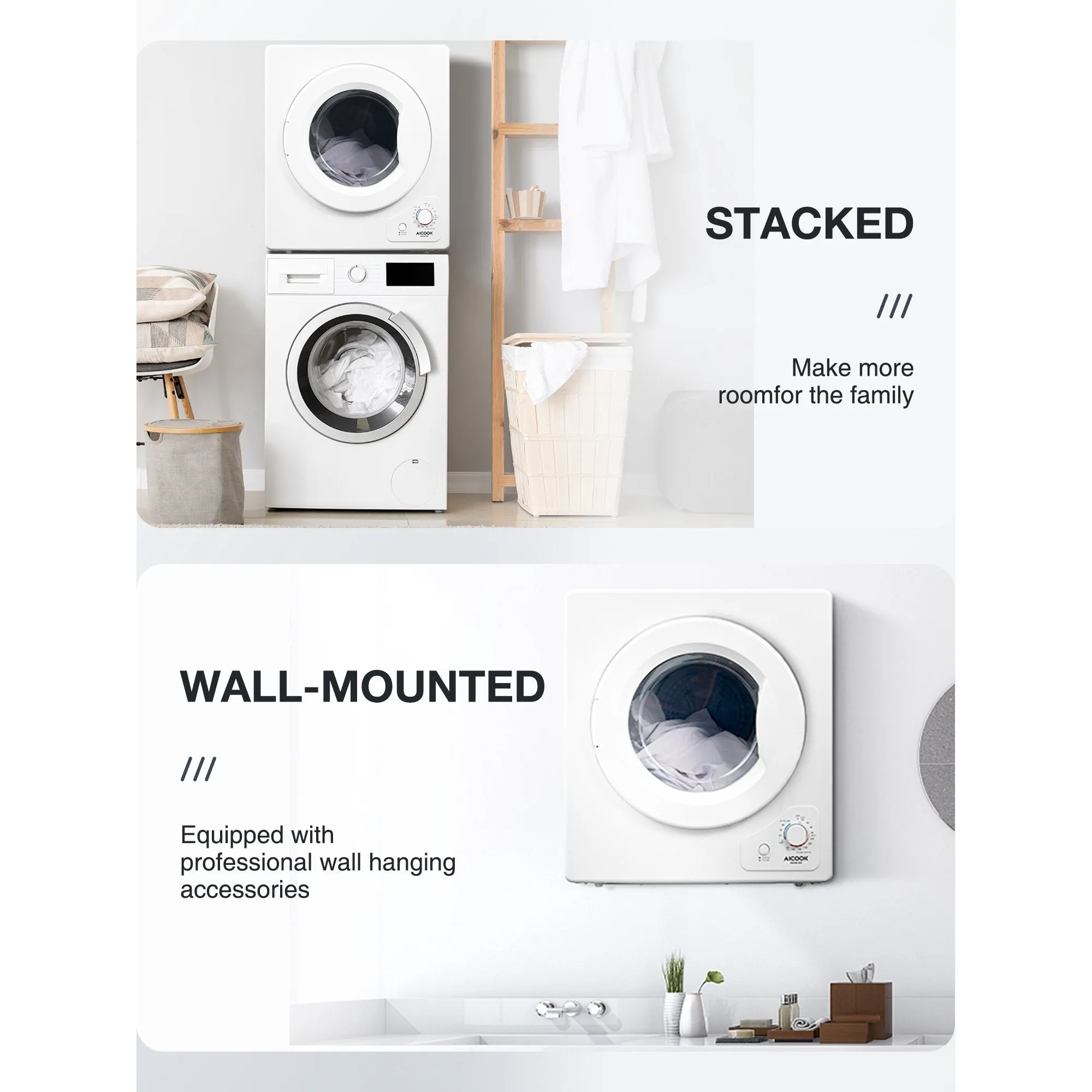 NEW IN BOX! AICOOK Compact Laundry Dryer, 1400W Electric Portable Clothes Dryer with Stainless Steel Tub, Control Panel Downside Easy Control for 4 Automatic Drying Mode, White! RETAILS $740 