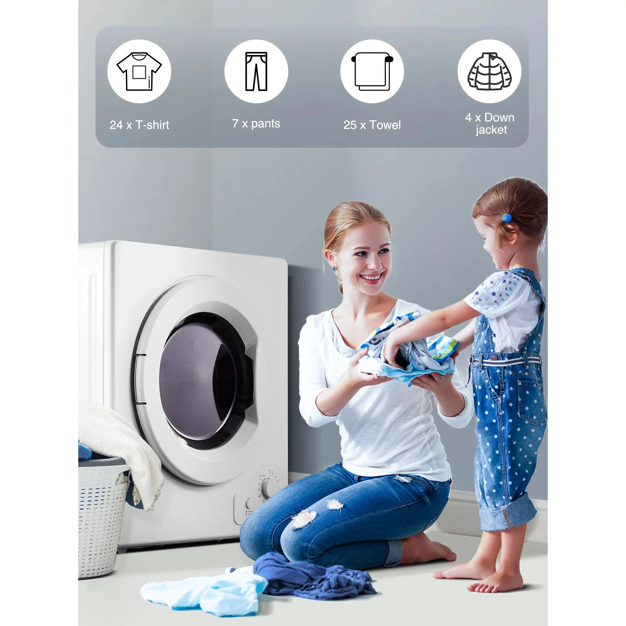 NEW IN BOX! AICOOK Compact Laundry Dryer, 1400W Electric Portable Clothes Dryer with Stainless Steel Tub, Control Panel Downside Easy Control for 4 Automatic Drying Mode, White! RETAILS $740 