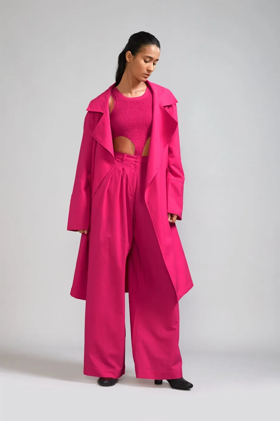 New Season Summer/Fall 24-Coord Set Trench Jacket Cotton Pink-MT KA TR Jacket Coord Set-Pink 3pcs-Fashion Edit Mati