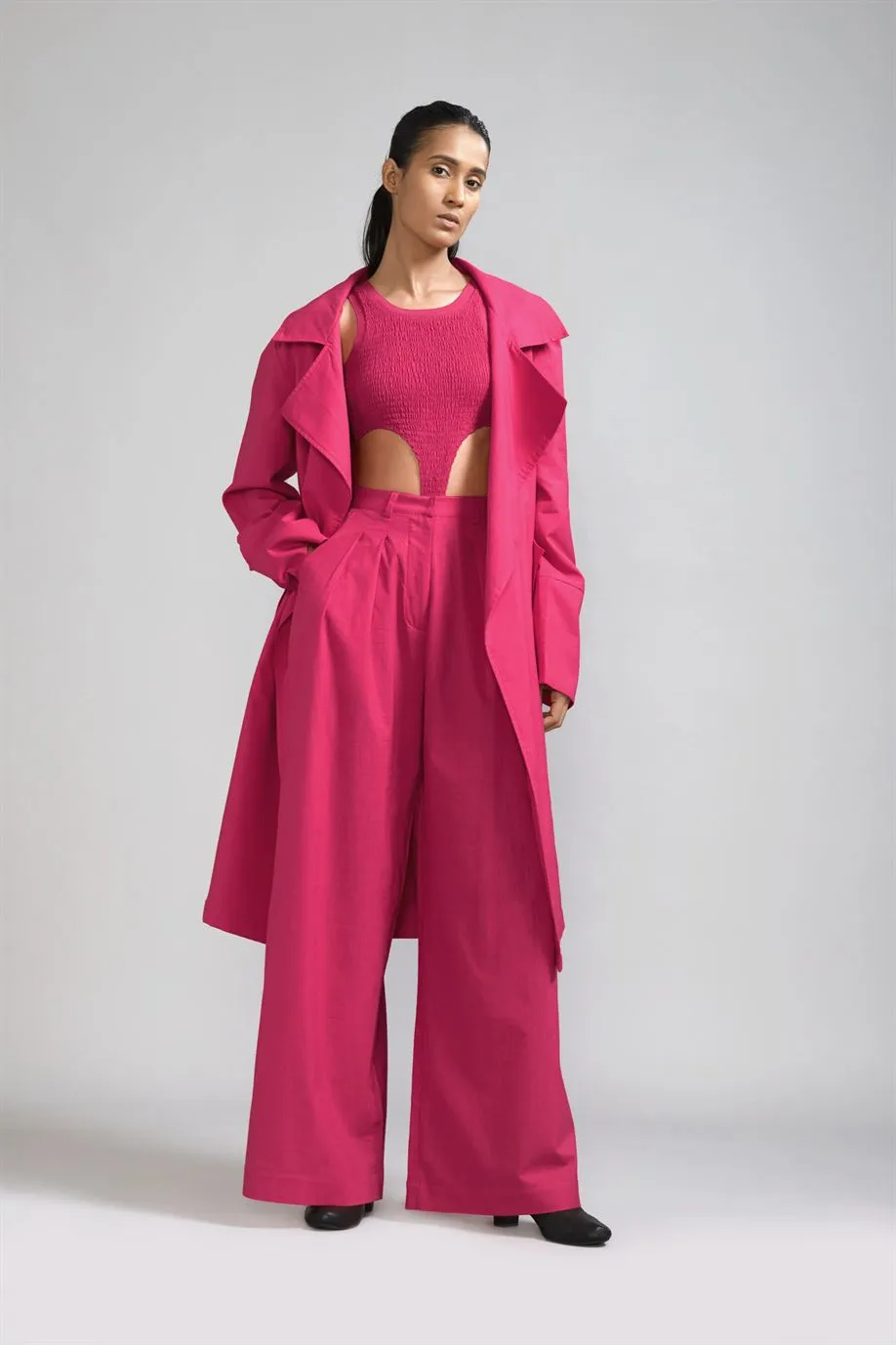 New Season Summer/Fall 24-Coord Set Trench Jacket Cotton Pink-MT KA TR Jacket Coord Set-Pink 3pcs-Fashion Edit Mati