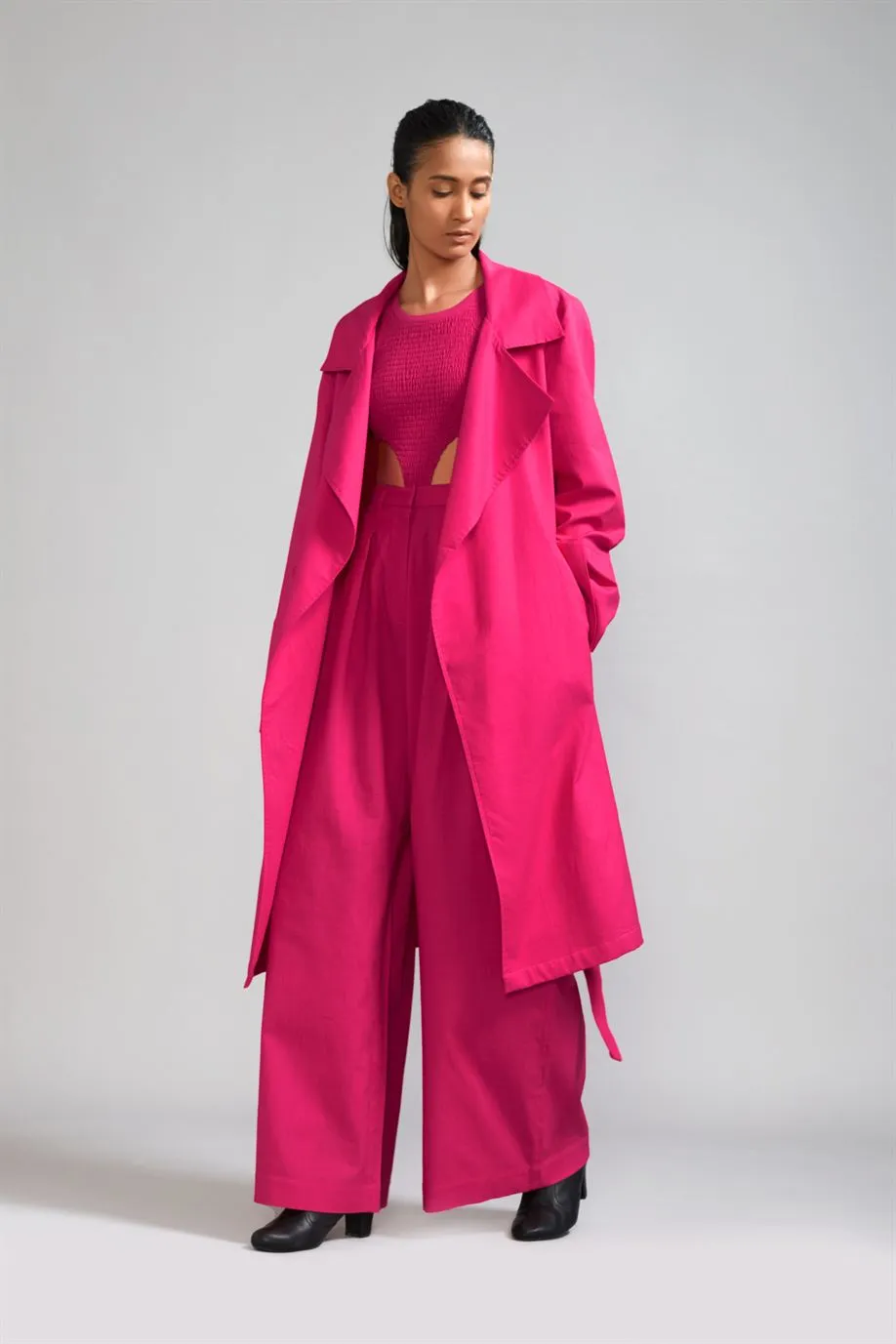 New Season Summer/Fall 24-Coord Set Trench Jacket Cotton Pink-MT KA TR Jacket Coord Set-Pink 3pcs-Fashion Edit Mati