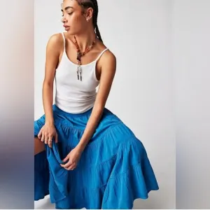 NWOT Free People In Full Swing Midi Skirt Blue Small