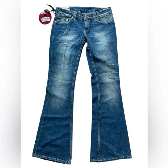 NWT DONDUP JEANS COLINE ITALY LOW RISE FLARE BUDDY WASH 29 X 34 LOGO 100% COTTON