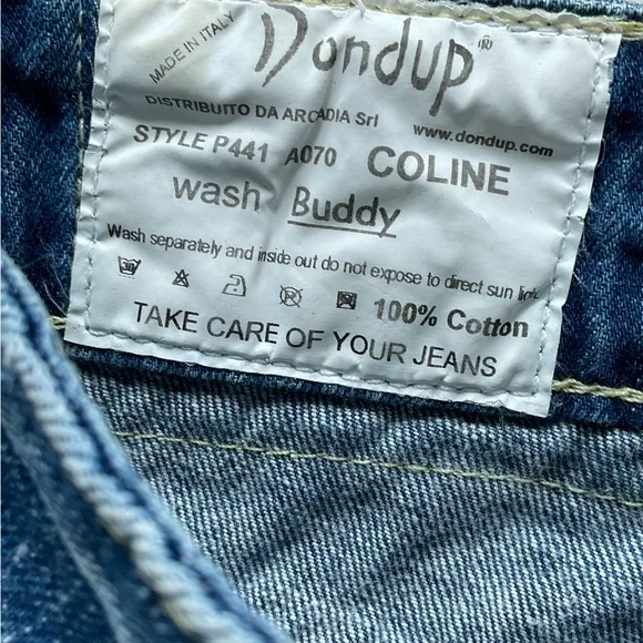 NWT DONDUP JEANS COLINE ITALY LOW RISE FLARE BUDDY WASH 29 X 34 LOGO 100% COTTON