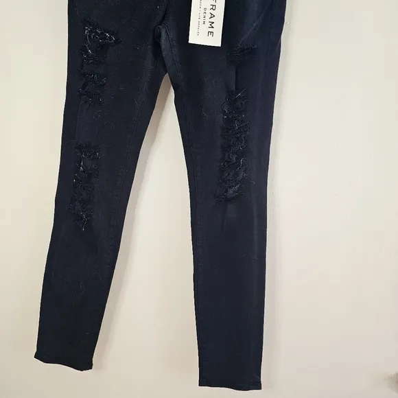 NWT FRAME Le Skinny De Jeanne Black Distressed Jeans Size 28