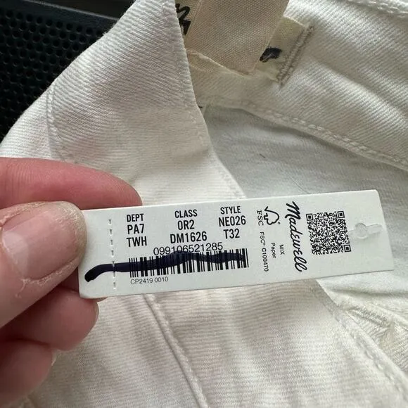 NWT Madewell The Tall Perfect Vintage Jean in Tile White, Size 32 Tall