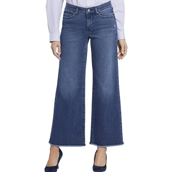 NYDJ Jeans Womens  Denim Teresa Wide Leg Ankle Raw Frayed Hem SZ 14 New