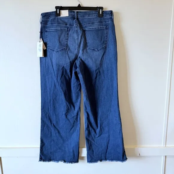 NYDJ Jeans Womens  Denim Teresa Wide Leg Ankle Raw Frayed Hem SZ 14 New