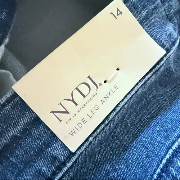 NYDJ Jeans Womens  Denim Teresa Wide Leg Ankle Raw Frayed Hem SZ 14 New