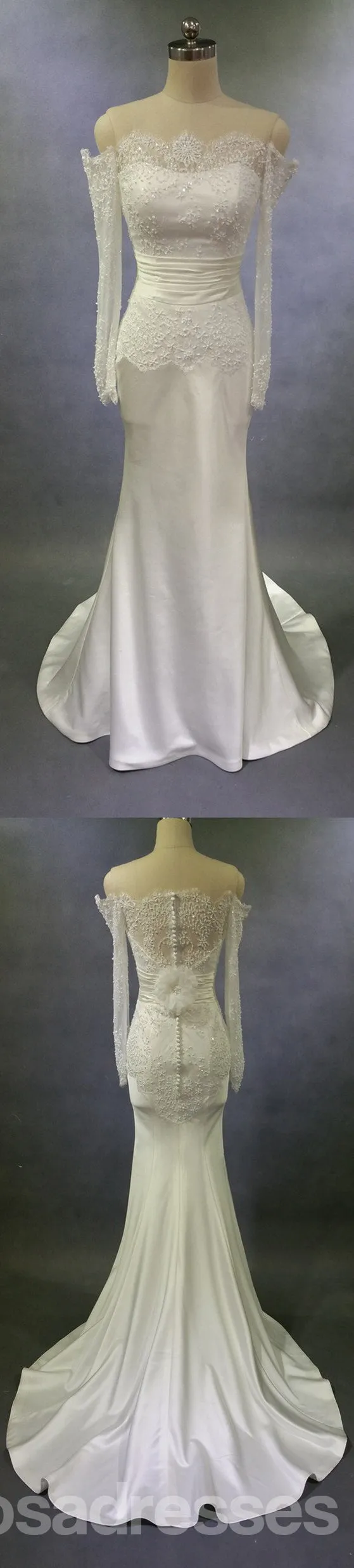 Off Shoulder Long Sleeve Lace Mermaid Wedding Dresses, Custom Made Wedding Dresses, Cheap Wedding Gowns, WD211