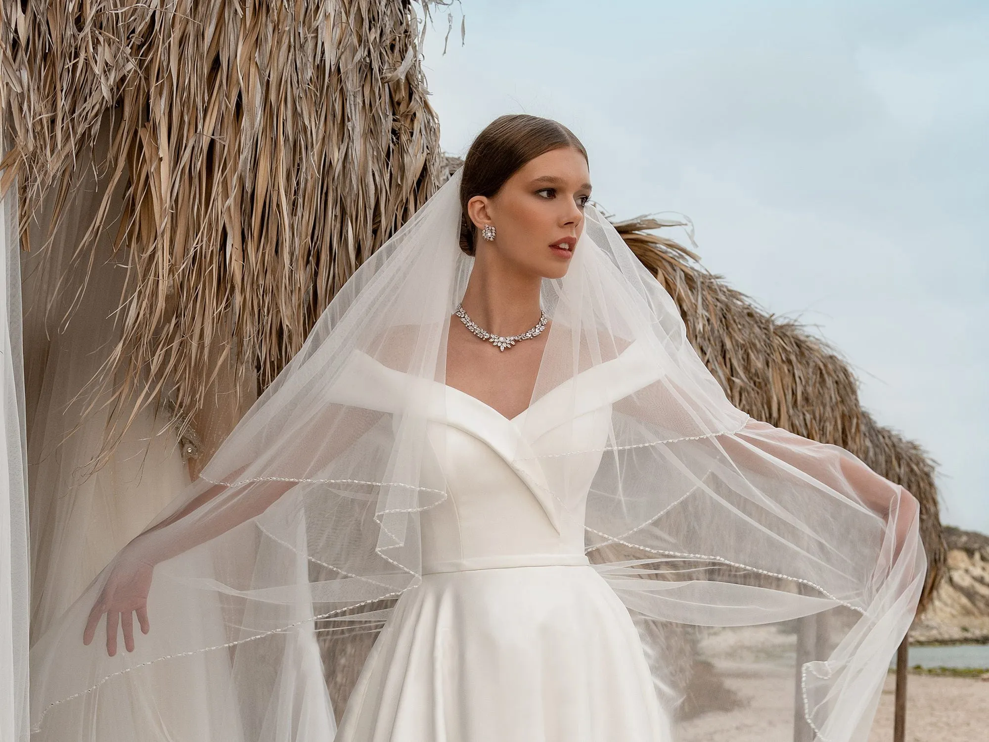 Off The Shoulder Satin Wedding Dresses V-Neck Sexy A-line Silhouette Bridal Gowns for Wedding