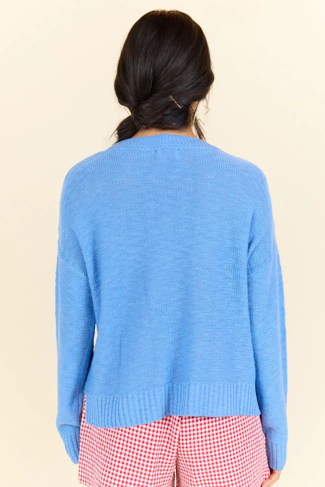 Off To Fireworks Blue Stars And Stripes Embroidered Sweater