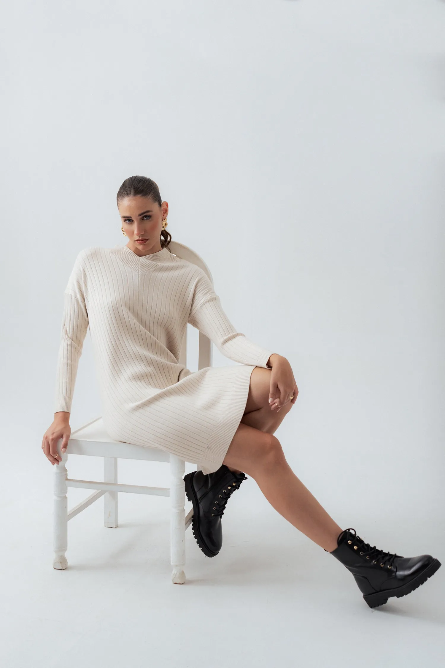 Off-White Wool Midi Dress
