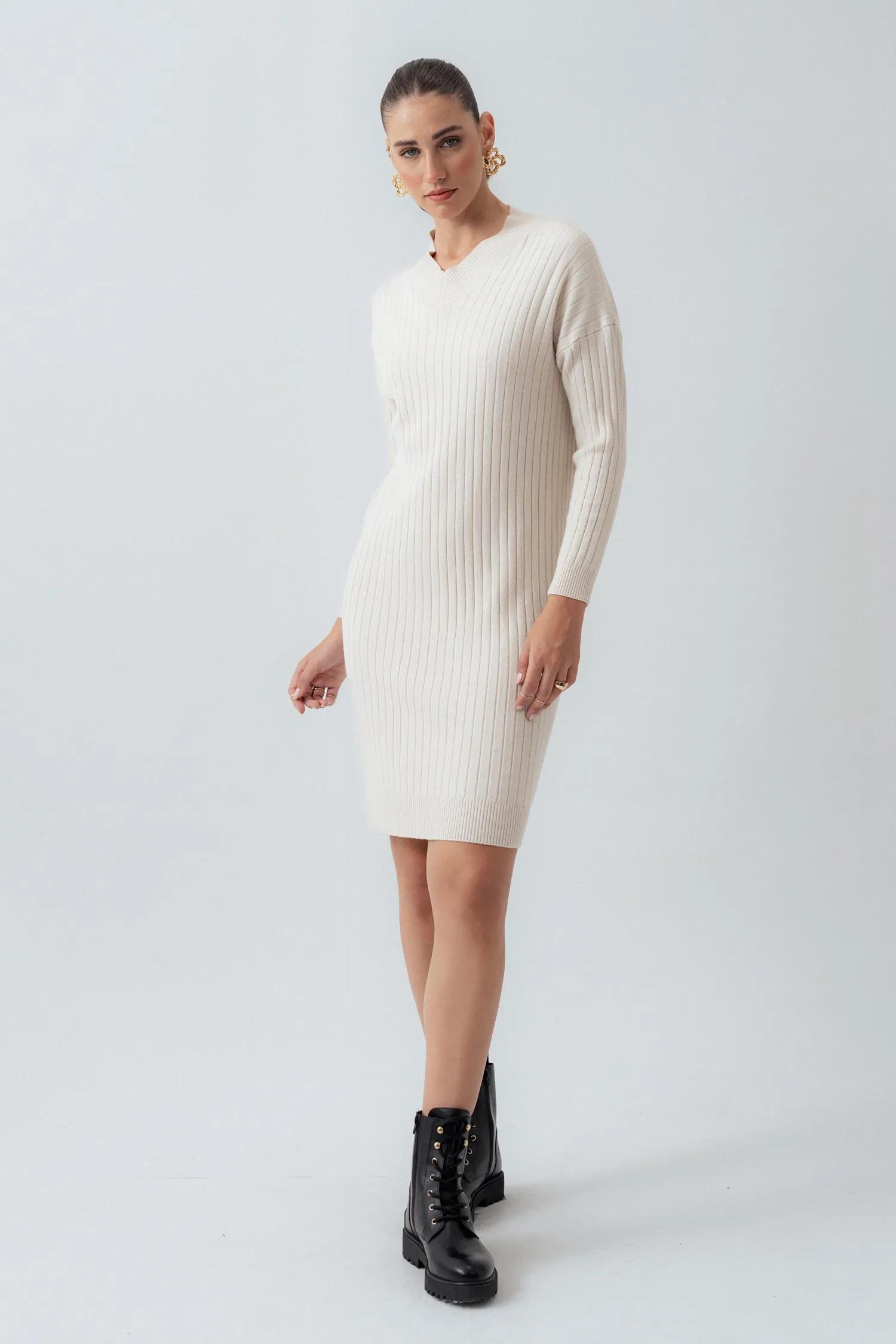 Off-White Wool Midi Dress