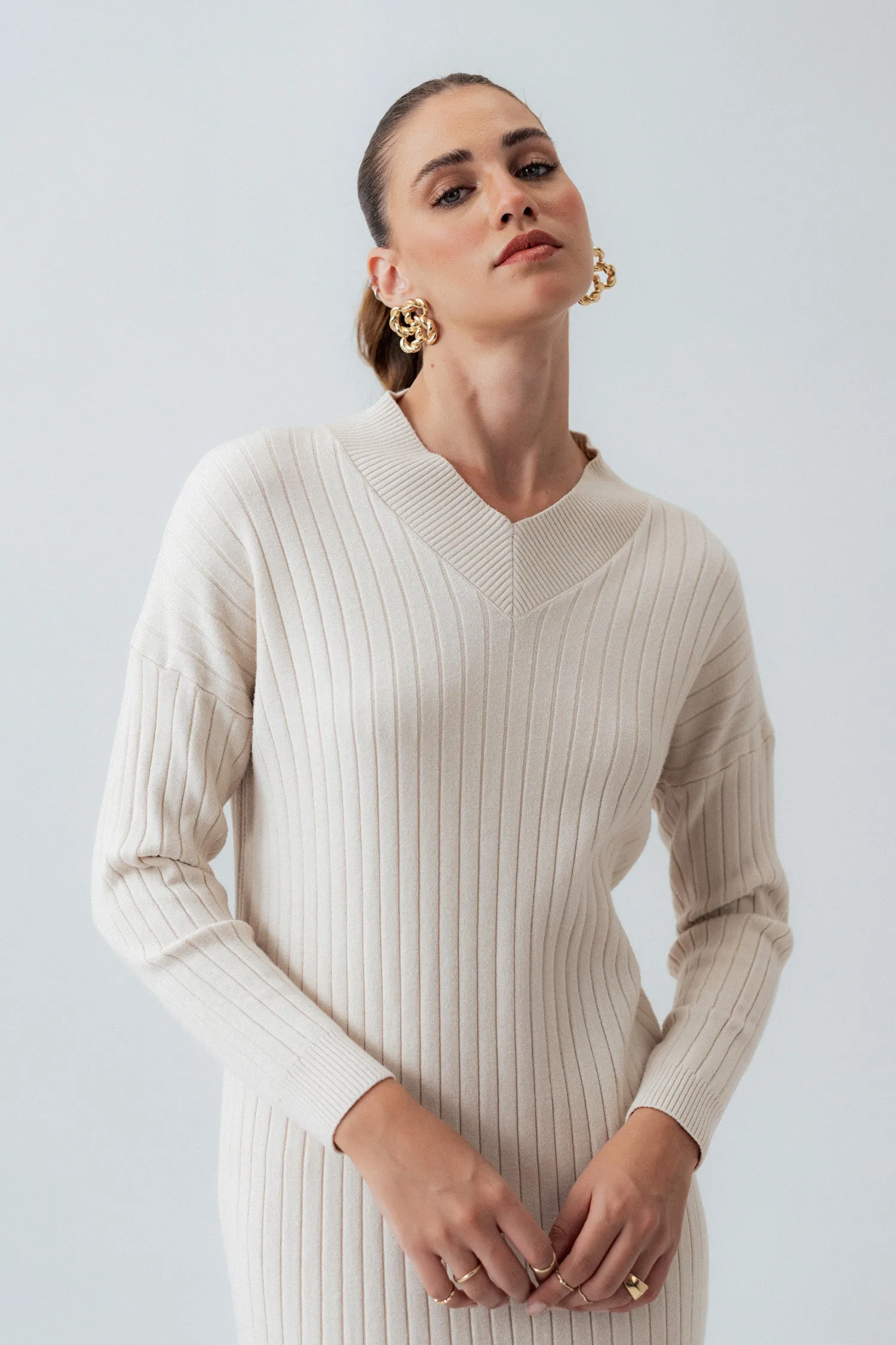 Off-White Wool Midi Dress