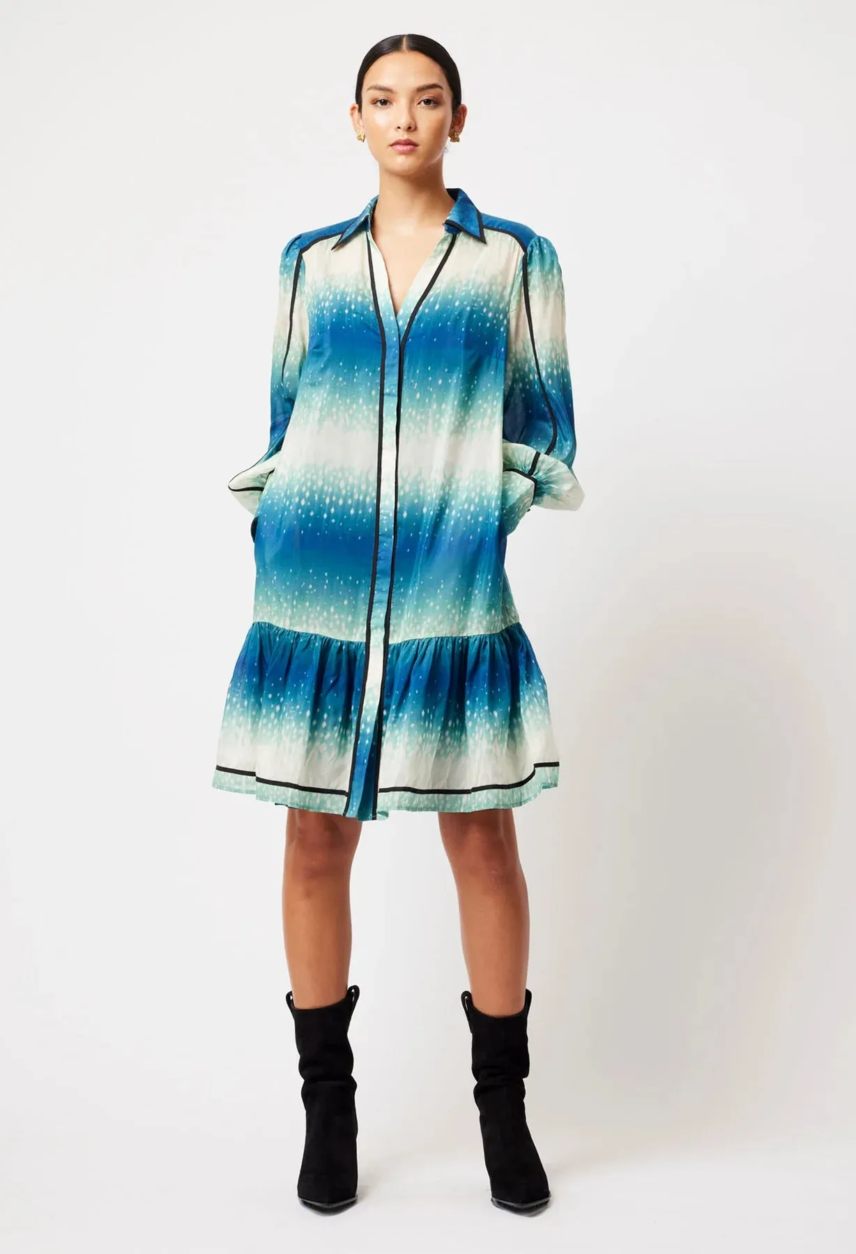 Once Was - Altair Cotton Silk Shirt Dress - Galaxy Print