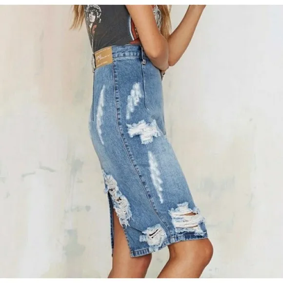 One Teaspoon Free love Distressed Jeans Knee Length Skirt Size 25