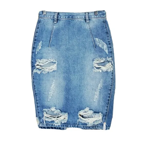 One Teaspoon Free love Distressed Jeans Knee Length Skirt Size 25