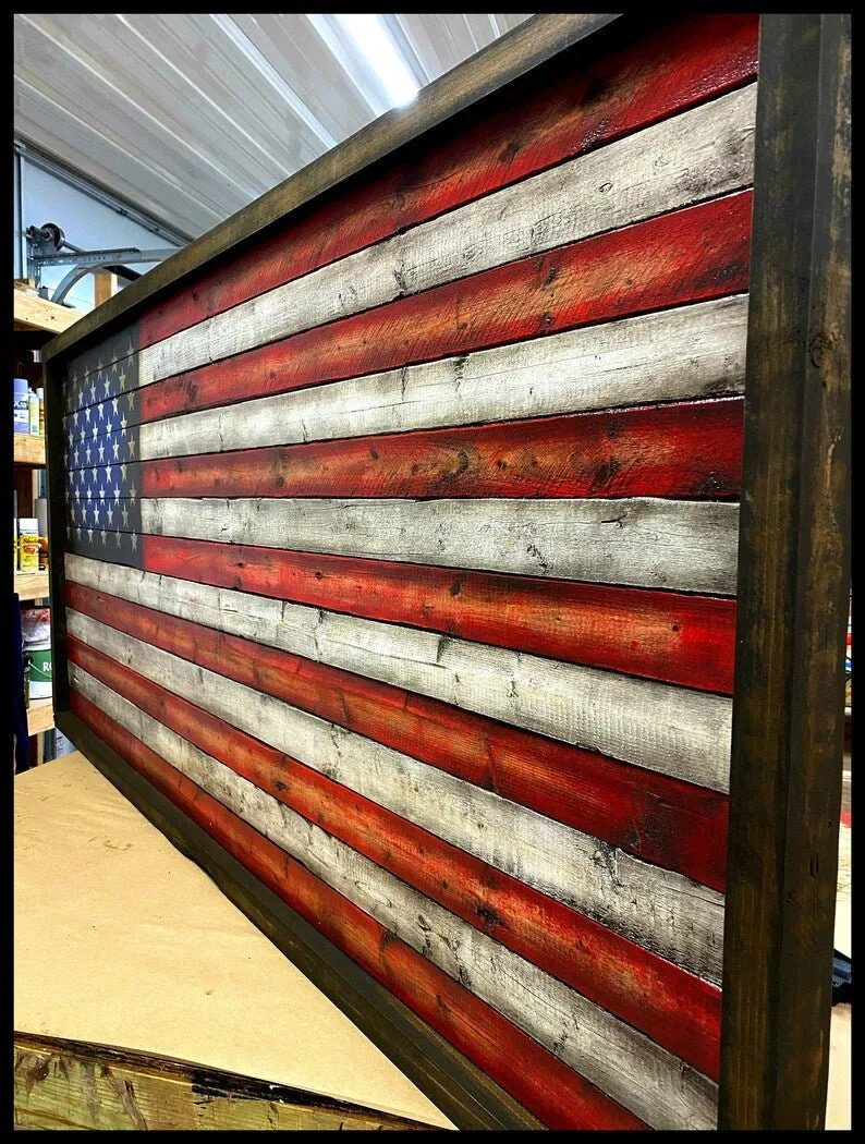Oversized American Flags - Rustic Wood Flag