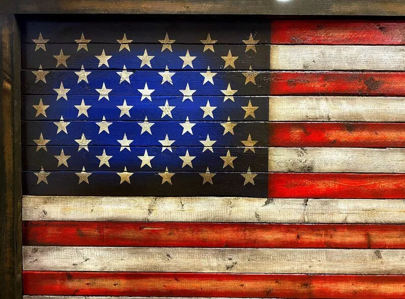 Oversized American Flags - Rustic Wood Flag