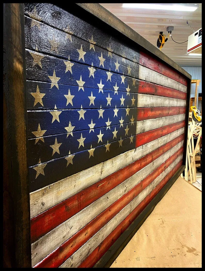 Oversized American Flags - Rustic Wood Flag