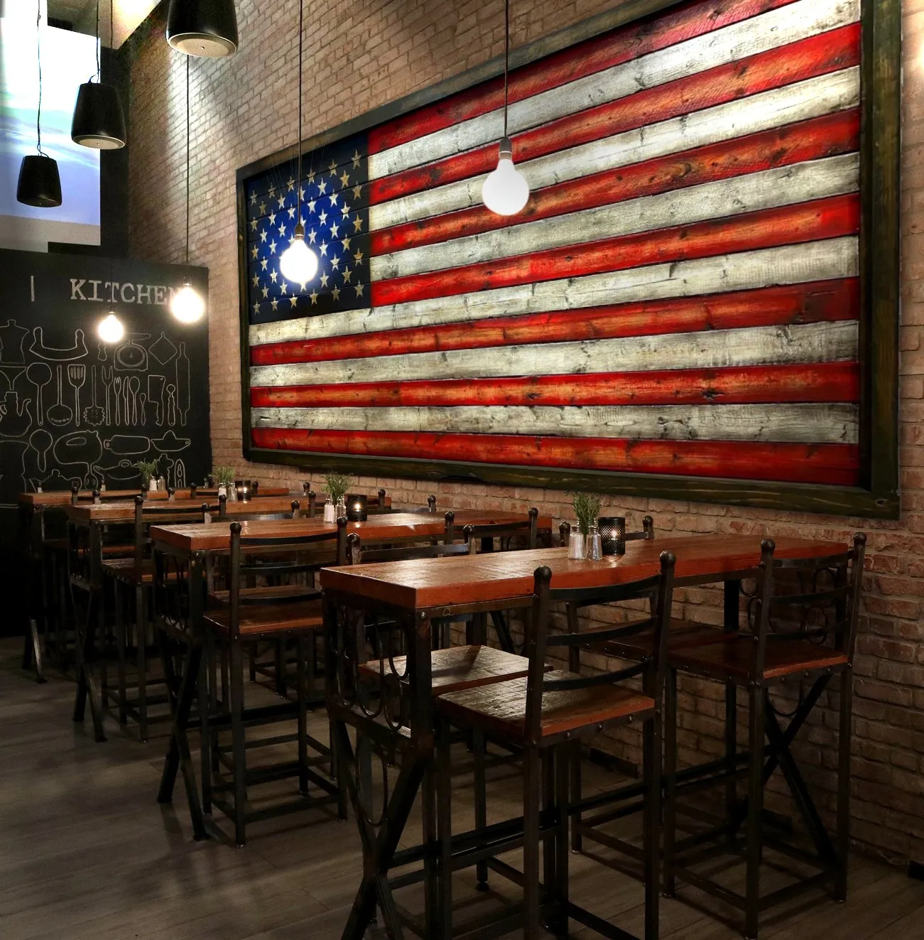 Oversized American Flags - Rustic Wood Flag