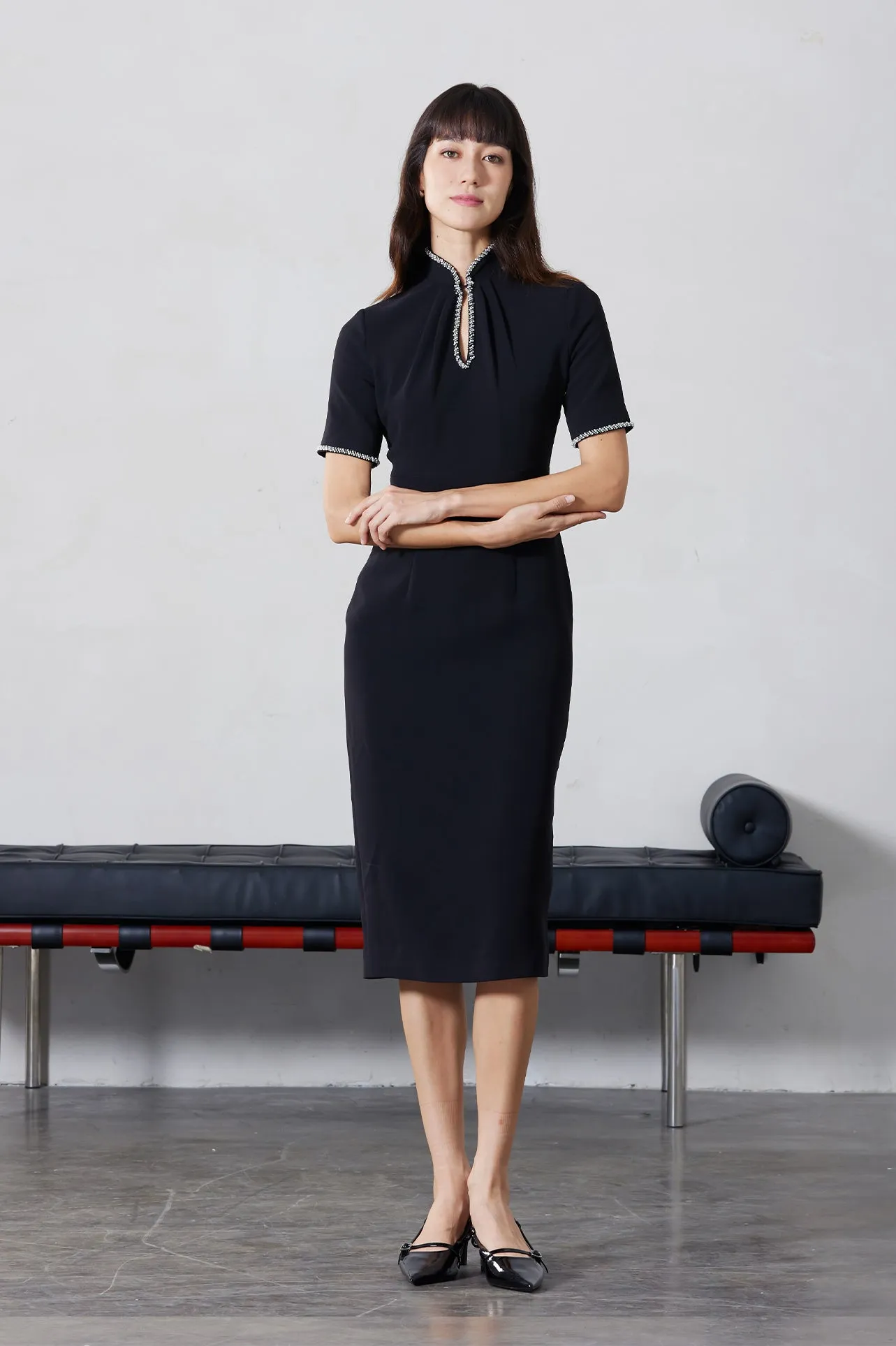 PEARL EMBELLISHED CHEONGSAM DRESS