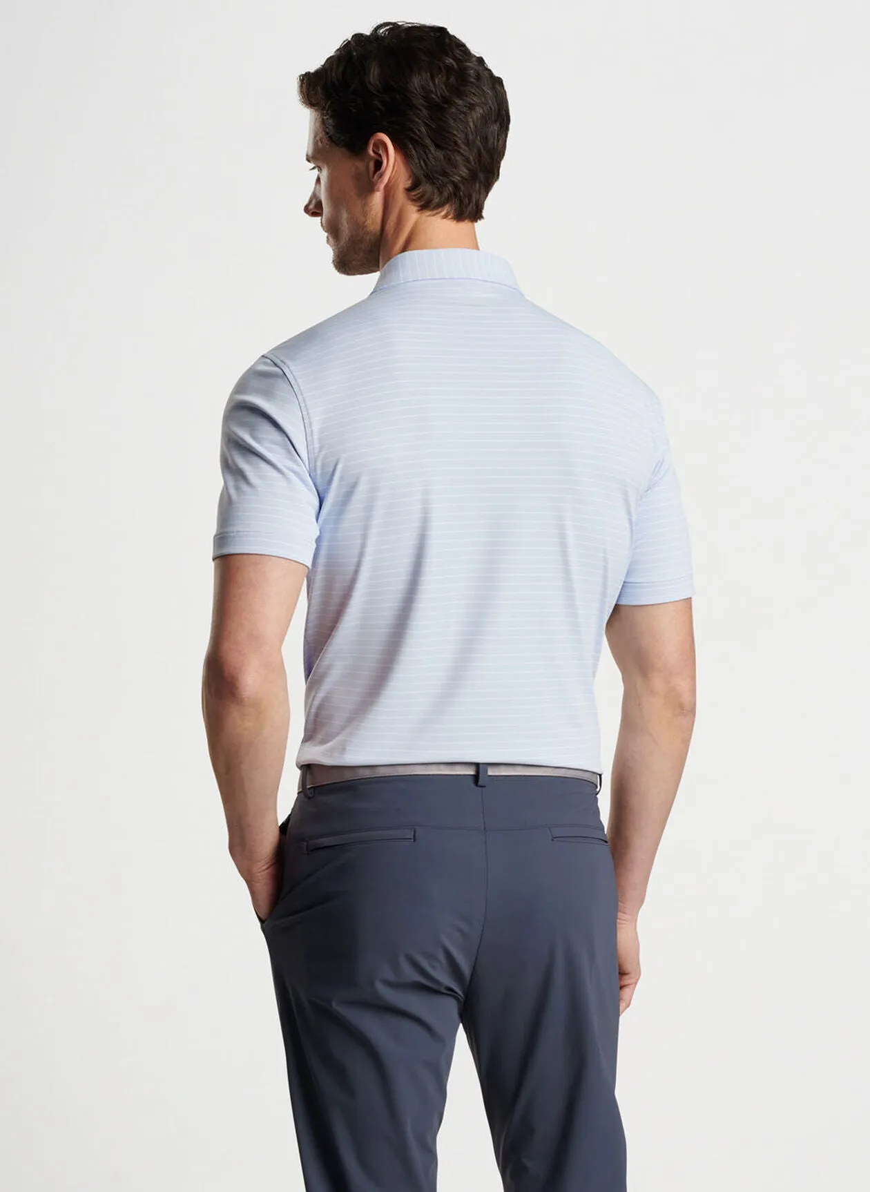 Peter Millar Mens Tailored Fit Duet Performance Jersey Polo - MOON MIST