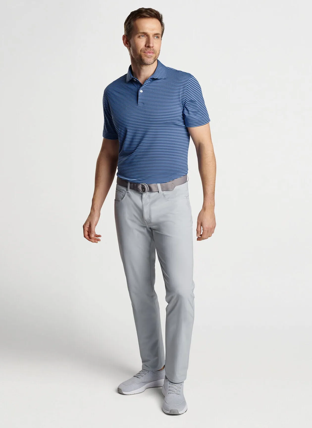 Peter Millar Mens Tailored Fit Sawyer Performance Jersey Polo - Edwin Spread Coll - NAVY
