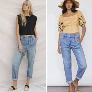 Pilcro Jeans Pleated Denim Trouser Jean High Waist Vintage Style Light Wash