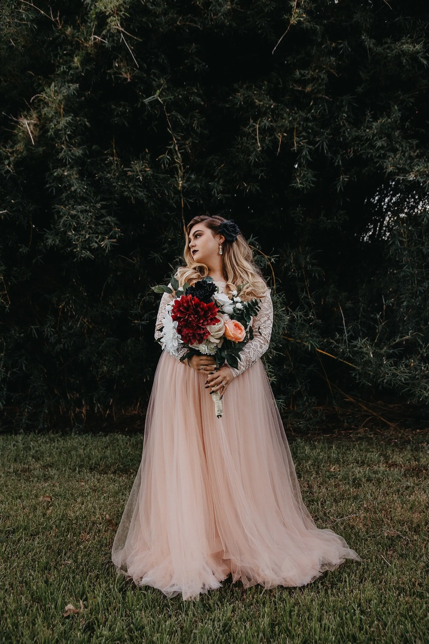 Pink Off-The-Shoulder Lace & Tulle Train Dress #1162