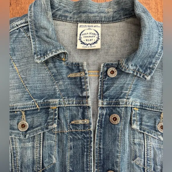 Polo Jeans Co RL67 by Ralph Lauren Lydia Repair Denim Jacket SZ M Over Reverso