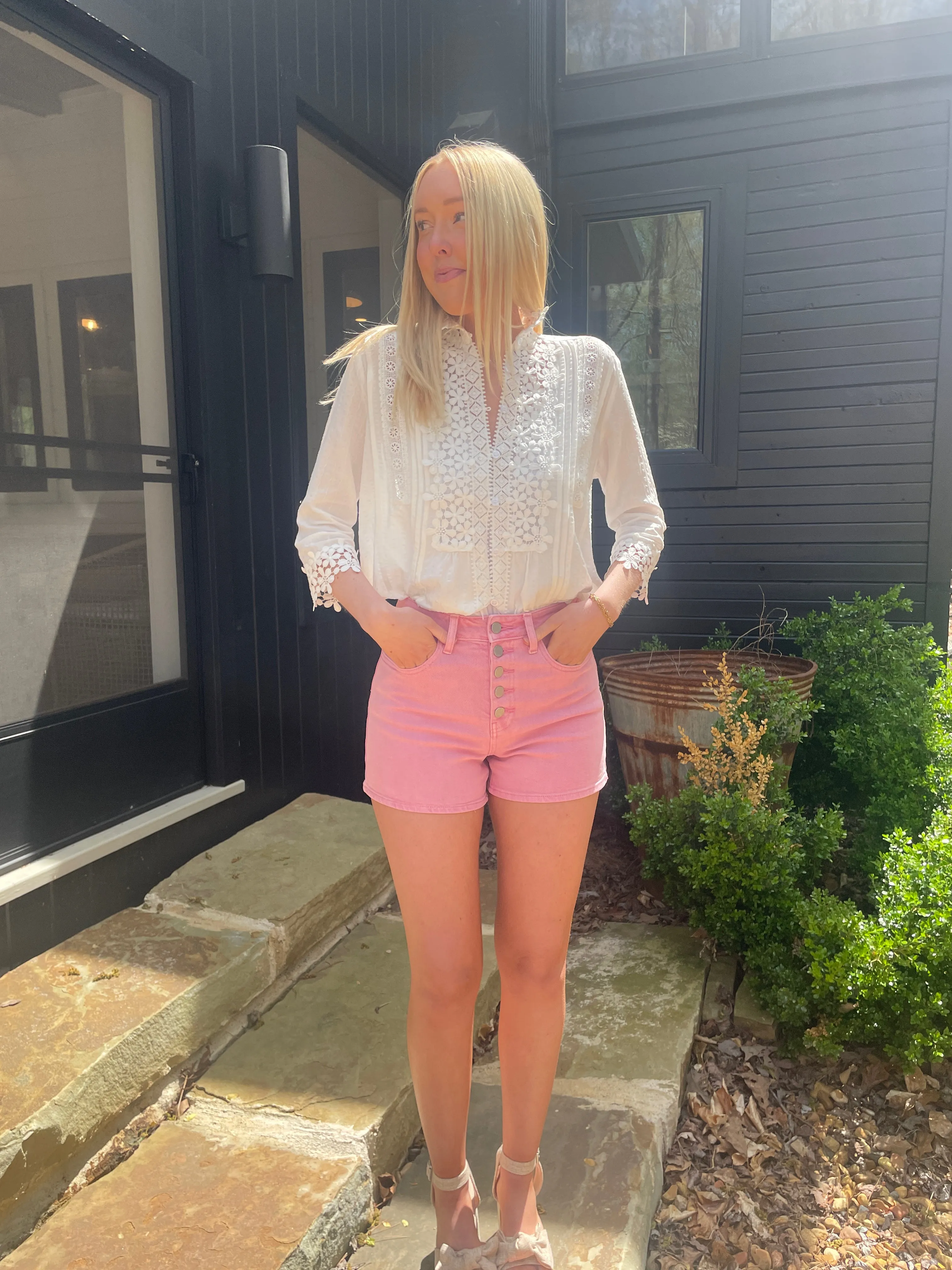 Poppy Button Down Shorts - Pink