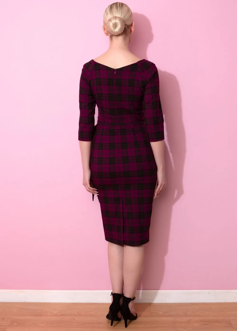Pretty Dress Company Hourglass Tartan Pencil Dress Berry