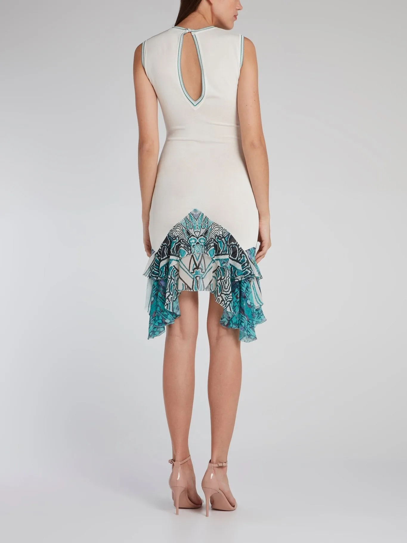 Printed Frill Hem High Low Dress