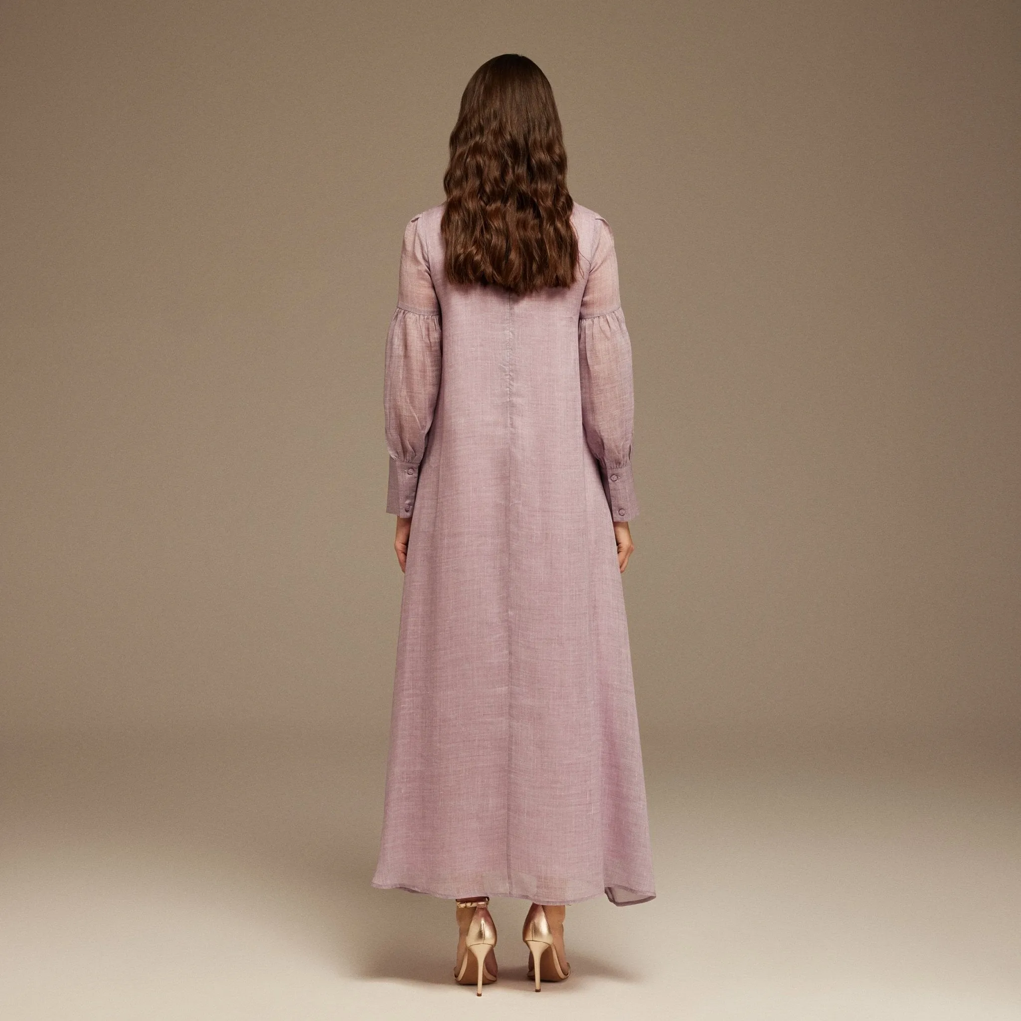 Purple Long Sleeve With Neck Bow Dress