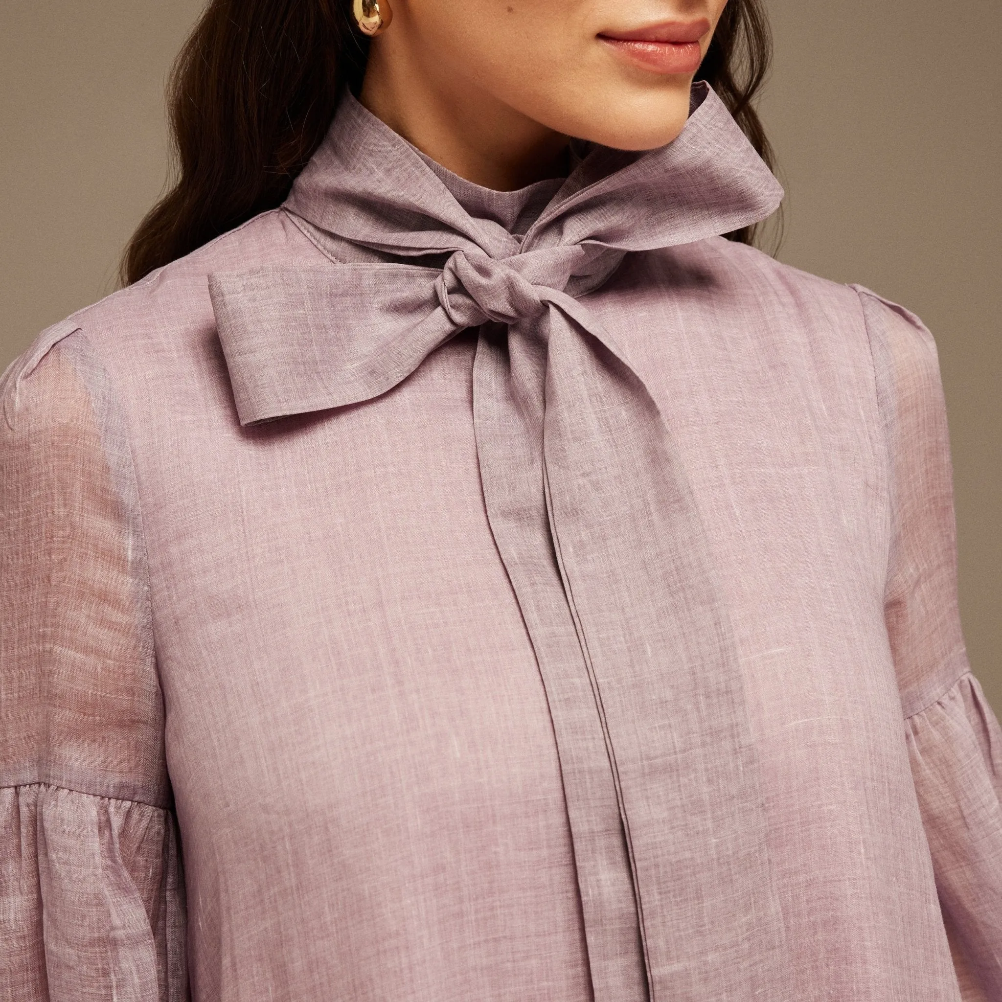 Purple Long Sleeve With Neck Bow Dress