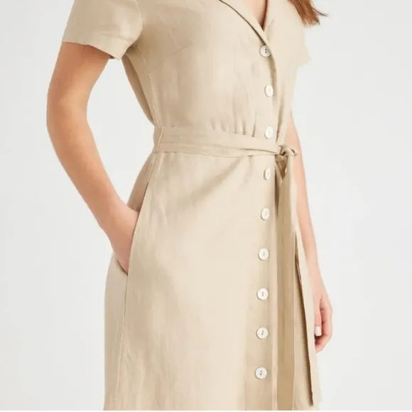 QUINCE european linen button front shirt dress beige driftwood size L