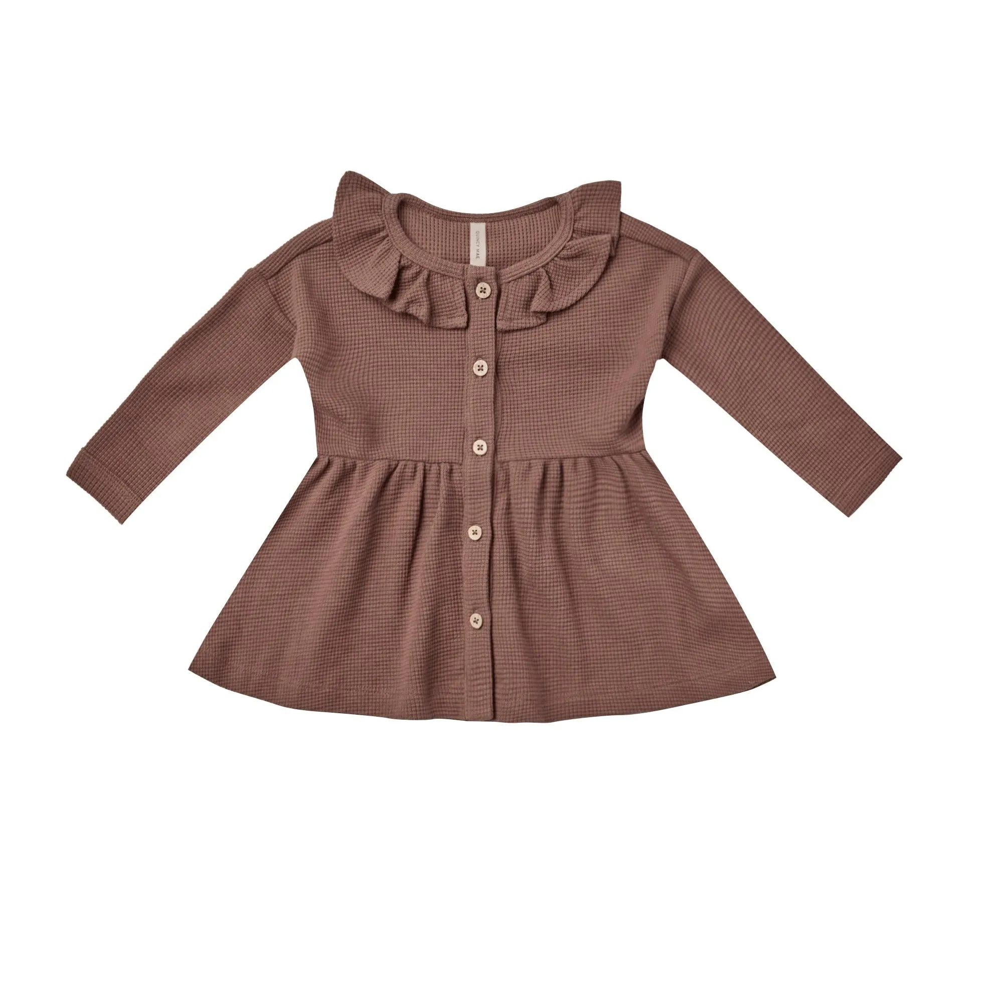 Quincy Mae Waffle Button Dress - Pecan