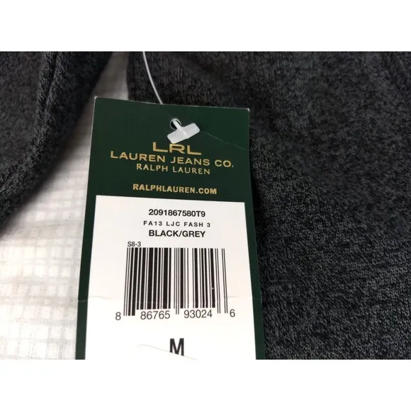 Ralph Lauren Jeans  Co Dress Cotton Sweatshirt Style LRL Black Gray Zippers NWT