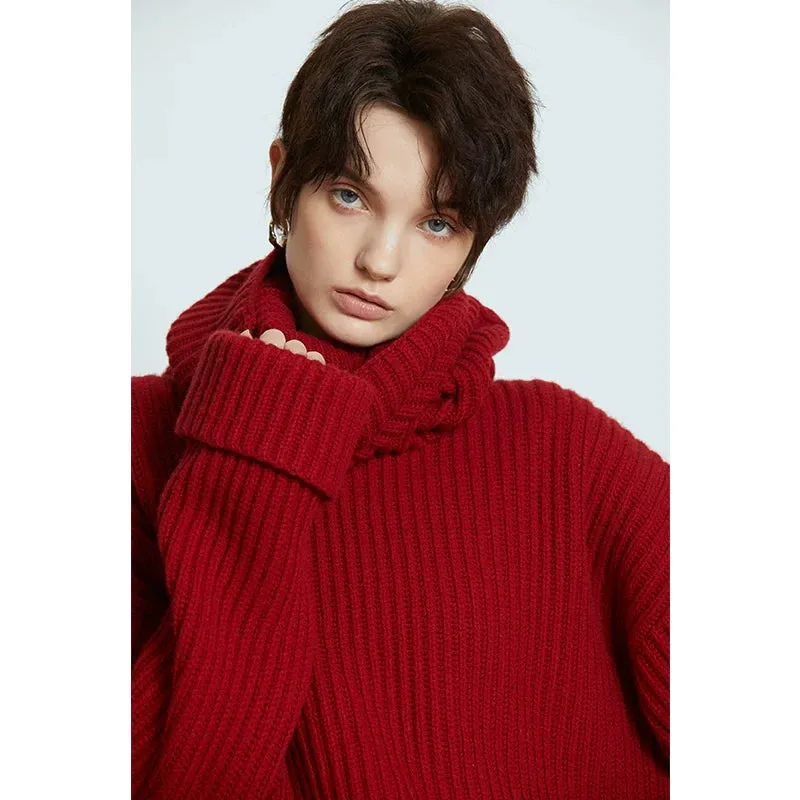 Red Ribbed Turtleneck Sweater