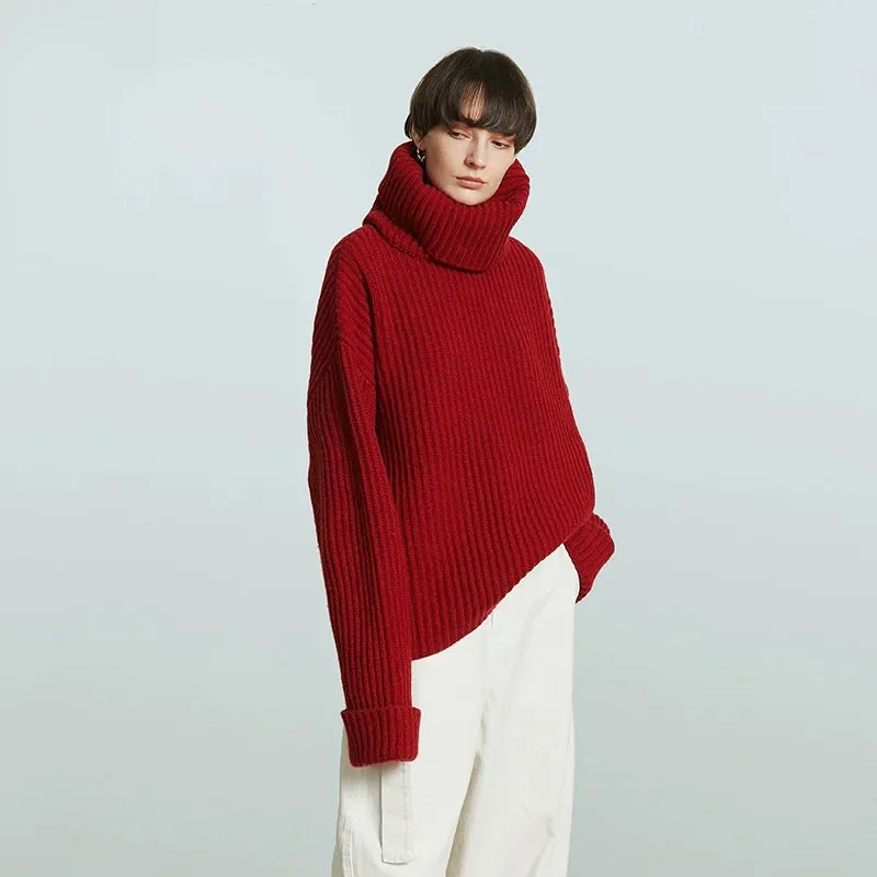 Red Ribbed Turtleneck Sweater