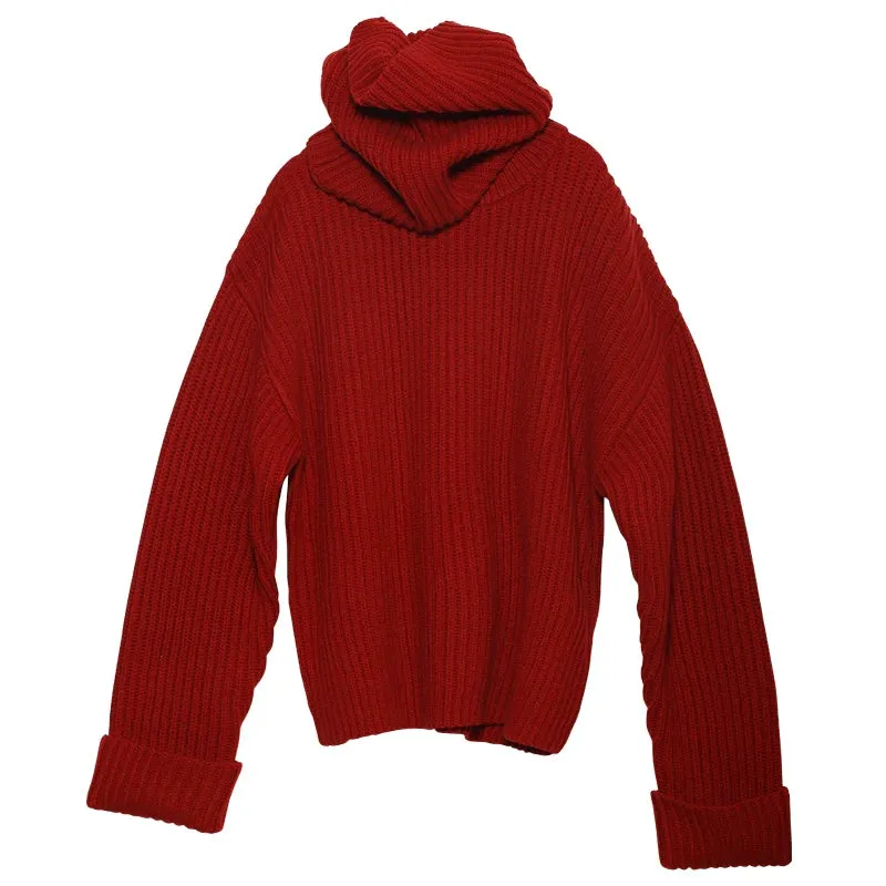 Red Ribbed Turtleneck Sweater